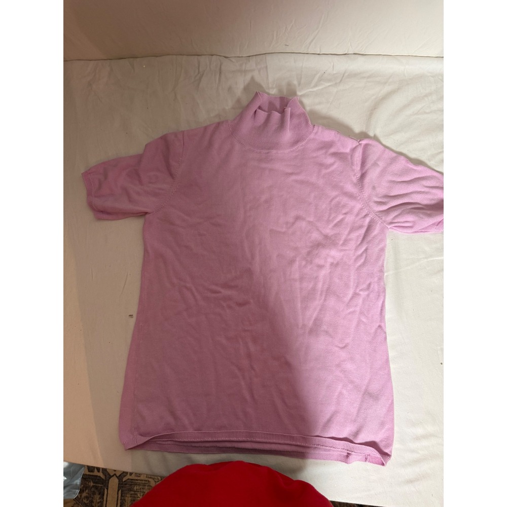 Jaclyn Smith Collection Pink Mock Neck Short Sleeve Knit Sweater Top Large